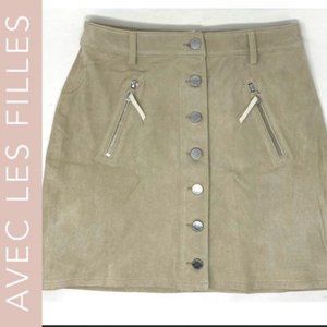 Avec Les Filles Leather Button Down Mini Skirt Size 10